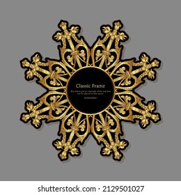 Baroque frame decor. Detailed rich ornament graphic line art. Vector illustration in gold and black