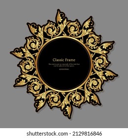 Baroque frame decor. Detailed rich ornament graphic line art. Vector illustration in gold and black