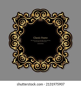 Baroque frame decor. Detailed rich ornament graphic line art. Vector illustration in gold and black