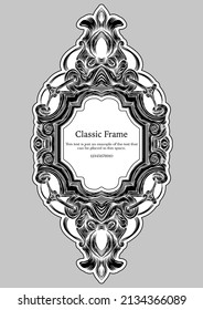 Baroque frame decor. Detailed rich ornament graphic line art. Vector illustration in black and white
