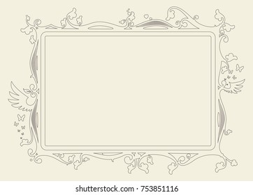 baroque frame decorated with vector symbols of hearts, butterflies and leaves