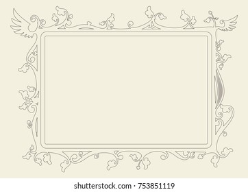 baroque frame decorated with vector symbols of hearts, butterflies and leaves