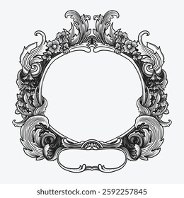 Baroque frame in Victorian style. Hand drawn vector illustration