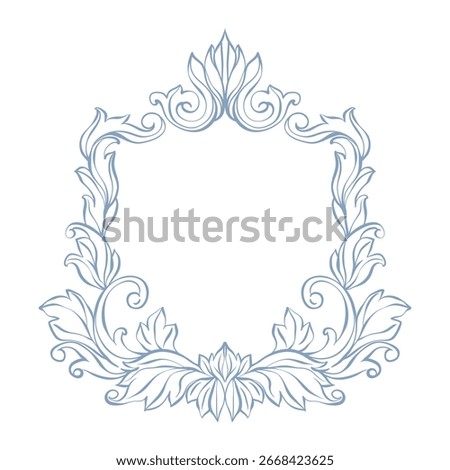 Baroque frame, wedding crest or monogram. Vintage frame with botanical ornament. Classic Victorian frame for wedding invitation, card, emblem, cover, banner, save the date. Hand drawn wedding crest.
