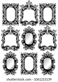 Baroque frames set decor. Detailed rich ornamented framework. Vector illustration graphic line art