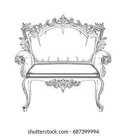Baroque furniture rich armchair. Handmade ornamented decor. Vector illustration