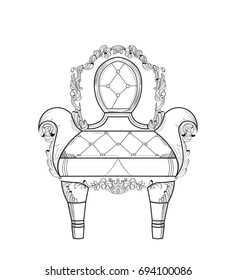 Baroque furniture rich armchair. Handmade ornamented decor. Vector illustrations