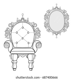 Baroque furniture rich set collection. Ornamented background Vector illustration