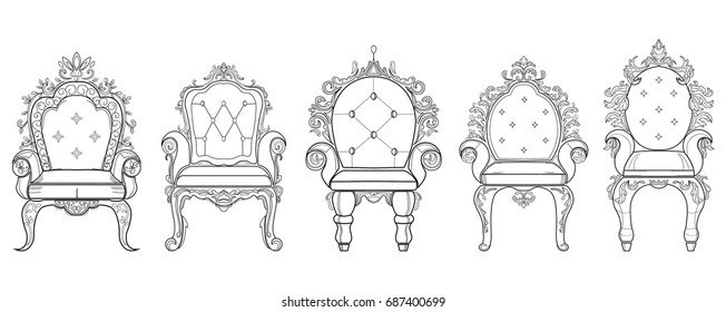 Baroque furniture rich set collection. Ornamented background Vector illustration