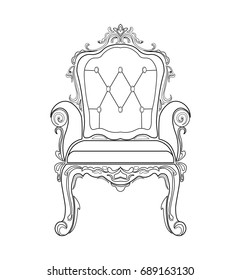 Baroque furniture rich sofa and armchair. Handmade ornamented decor. Vector illustrations