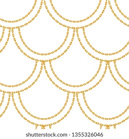 Baroque golden chain background. Seamless pattern. seamless pattern with chains. Vector patch for print, fabric, scarf.