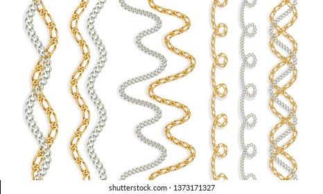 Baroque Golden Chain, Repeat Pattern Set of realistic vector golden chains. Seamless Chain Pattern. 
