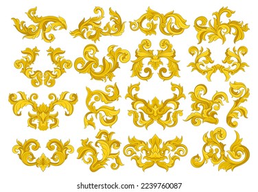 Baroque Golden Elements with Scroll and Swirl Vector Set