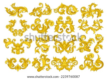 Baroque Golden Elements with Scroll and Swirl Vector Set