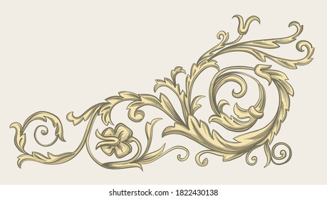 Baroque golden elements. Swirls for design. Vintage print.