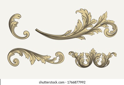 Baroque golden elements. Vintage leaves. Set of swirls for design.