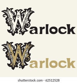 baroque hand drawn lettering design, capital W
