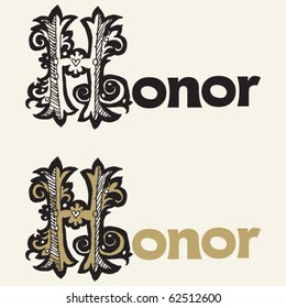 baroque hand drawn lettering design, capital H