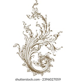 Baroque illustration element. Suitable for texture repeated isolated on a White color background.