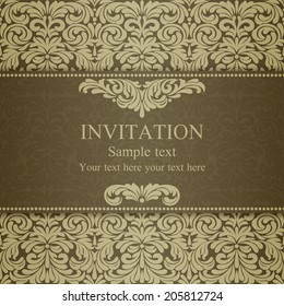 Baroque Invitation Card In Old-fashioned Style, Dull Gold