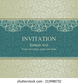 Baroque invitation card in old-fashioned style, blue and beige