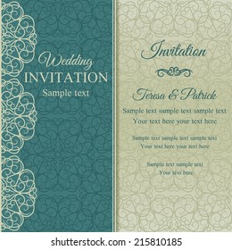 Baroque invitation card in old-fashioned style, blue and beige