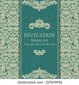 Baroque invitation card in old-fashioned style, blue and beige