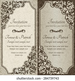 Baroque invitation card in old-fashioned style, brown and beige