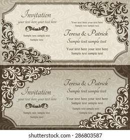 Baroque invitation card in old-fashioned style, brown and beige