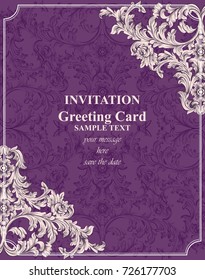 Baroque invitation card rich Vector. Royal victorian ornament backgrounds