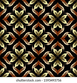 Baroque leafy vector seamless pattern. Ornate floral vintage background. Repeat ornamental luxury backdrop. Gold antique style Damask ornament with golden flowers, leaves. Beautiful elegant design.