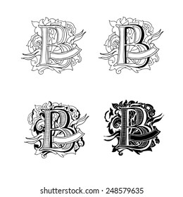 Baroque letters of the alphabet in upper case letters on a white background. Letter B. Vector illustration