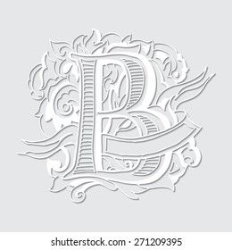 Baroque letters with shadow of the alphabet in upper case letters on a white background. Letter B. Vector illustration