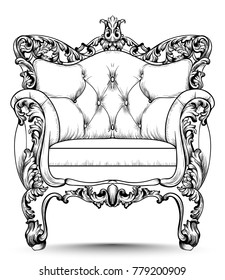 Baroque luxury armchair. Furniture with Victorian ornamented decor. Vector realistic design