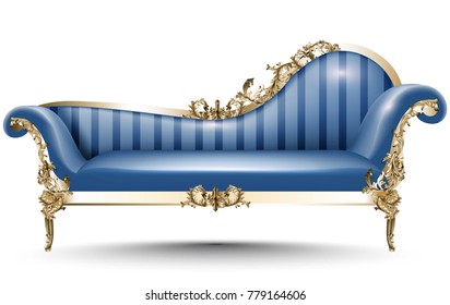 Baroque Luxury Bench. Rich Imperial Style Furniture. Vector Realistic 3D Designs