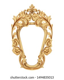 Baroque luxury golden frame Vector. Elegant mirror decor. Victorian ornaments rich framed trendy design