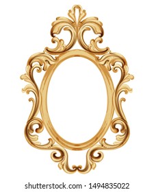 Baroque luxury golden frame Vector. Elegant mirror decor. Victorian ornaments rich framed trendy design