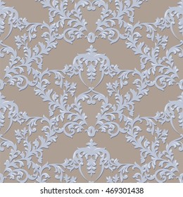 Baroque Luxury Ornament lace decorated. Vector Vintage Imperial Baroque pattern. Damask floral decor. Royal Victorian texture for wallpapers, textile, fabric. blue and taupe color