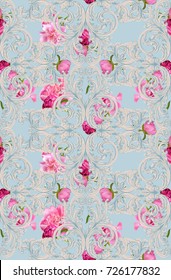 Baroque luxury ornament with roses pattern Vector. Royal victorian rich decor backgrounds