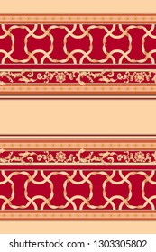 Baroque luxury seamless pattern with chains and ribbons. Vector patch for print, fabric, scarf.