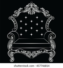 Baroque luxury style armchair furniture. Throne with luxurious rich ornaments. French Luxury rich carved ornaments decoration. Vector Victorian exquisite Style furniture. Vector sketch