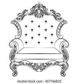 Baroque luxury style armchair furniture. Throne with luxurious rich ornaments. French Luxury rich carved ornaments decoration. Vector Victorian exquisite Style furniture. Vector sketch