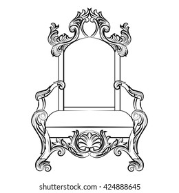 Baroque luxury style furniture. Chair throne with luxurious rich ornaments. French Luxury rich carved ornaments furniture. Vector Victorian exquisite Style furniture. Vector sketch