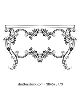 Baroque Luxury style furniture. Elegant table set with rich ornaments. Vector sketch