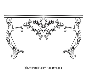 Baroque Luxury style furniture. Elegant table set with rich ornaments. Vector sketch