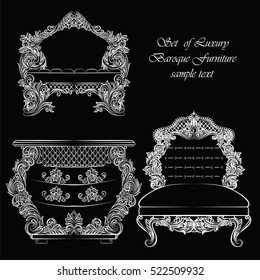 Baroque luxury style furniture set collection. Upholstery with luxurious rich ornaments. French Luxury rich carved ornaments decoration. Vector Victorian exquisite Style furniture