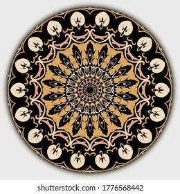 Baroque mandala pattern. Vector ornamental background. Beautiful vintage floral round ornaments with flowers, leaves. Luxury ornate colorful design for decor, wallpaper, fabric, prints, plates, cards.