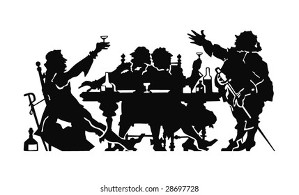 Baroque Men to be at table silhouettes