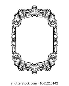 Baroque mirror frame. Vector Imperial decor design elements. Rich encarved ornaments line art