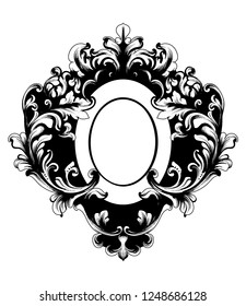 Barocke Spiegelrahmen-Vektorillustration. viktorianische Ornamente mit einstufigen Blumenblättern, die mit Retro-Blumen dekoriert wurden. filigrane Kalligraphie